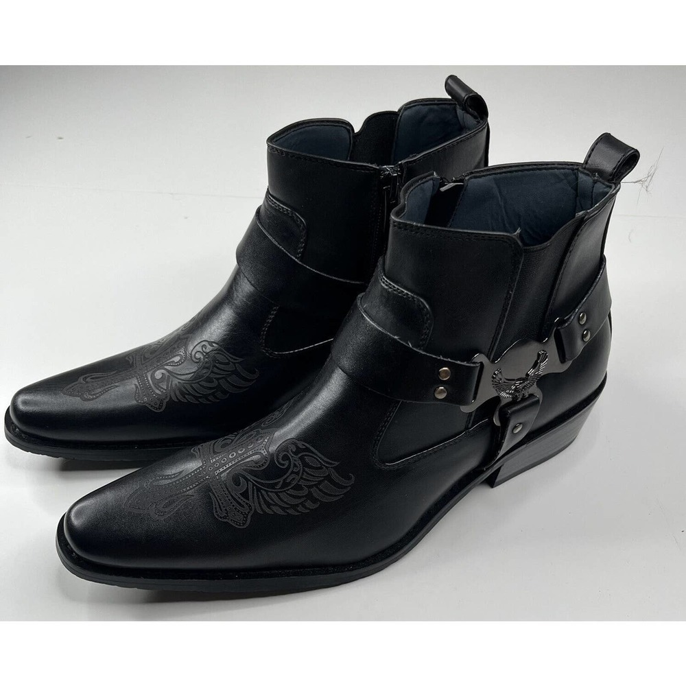 NEW Alberto Fellini Western-10 Ankle Boots Size 8.5 Men’s Black Zip Up